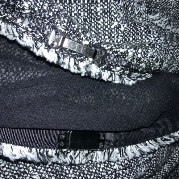 Ann Taylor Fringe Edged Wrap Jacket Sz 0 chiffon trim tweed belt hook closure - Picture 7 of 8